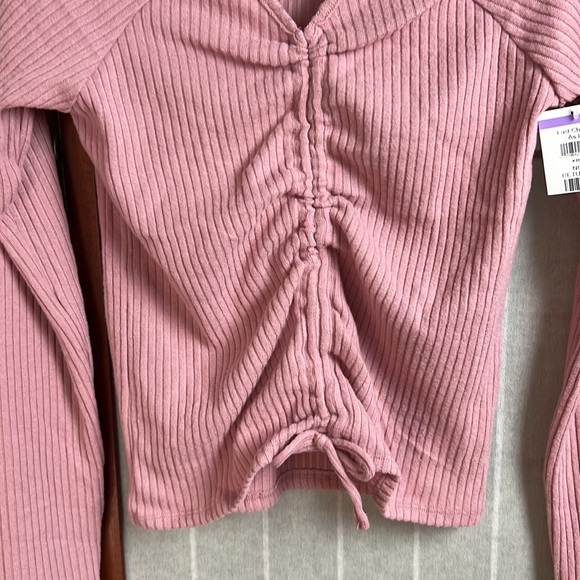 Ten Sixty Sherman Girls Pink Ruched V-Neck Long Sleeve Ribbed Top size XL - Picture 3 of 5